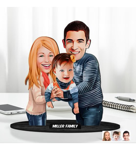 Kişiye Özel Aile Karikatürlü Ahşap Biblo Model-21 Babaya Hediye, Anneye Hediye, Ev Hediyesi