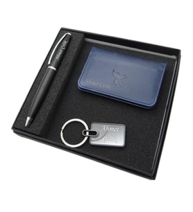 Signator D370 İsme Özel Set - Deri Kartlık + Anahtarlık  + Kalem Seti  İsme Özel Hediyelik Set (Karışık)