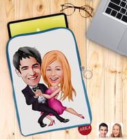 BK Gift Kişiye Özel Sevgililer Karikatürlü Taşınabilir Koruyucu Tablet Kılıfı & Organizer Çanta - Mavi-13