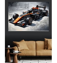 Formula 1 Yarış Arabası İllüstrasyon Dekoratif Kanvas - Mdf Ahşap Tablo