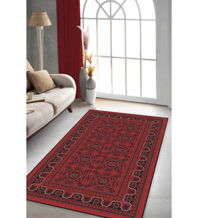 Bordo Karabağ Kaymaz Tabanlı Makinede Yıkanabilir Halı RV353 - 100 x 160 cm