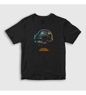 Presmono Unisex Çocuk Siyah Kask Pubg T-Shirt 30483tt
