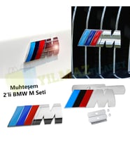 BMW M Logo Arma Amblem Ön Panjur Bagaj 2'Li Set Paslanmaz Çelik Yüksek Kalite