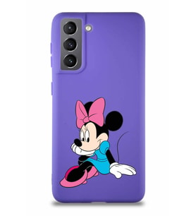 Samsung Galaxy S21 Soft Premier Kapak Minnie Mouse-E Tasarımlı Silikon Kılıf - Mor (Şeffaf)