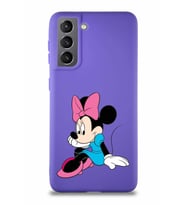 Samsung Galaxy S21 Soft Premier Kapak Minnie Mouse-E Tasarımlı Silikon Kılıf - Mor (Şeffaf)