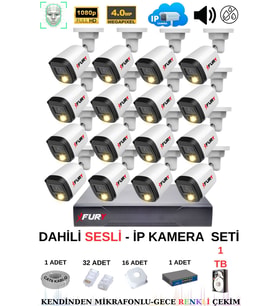 FURY Ip Güvenlik Kamera Seti 16 Kameralı Sesli 4mp Gece Renkli Su Geçirmez Ip5515s 1tb