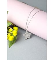Yıldız Kolye 925 Ayar Kolye Zincir Zirkon Taşlı Kolye (Silver)