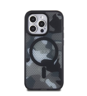 TUMI iPhone 15 Pro Kılıf TUMI Orjinal Lisanslı M-safe Şarj Özellikli Buzlanmış Saydam Ağ Kamuflajı Desenli Kapak (Siyah)
