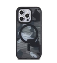 TUMI iPhone 15 Pro Kılıf TUMI Orjinal Lisanslı M-safe Şarj Özellikli Buzlanmış Saydam Ağ Kamuflajı Desenli Kapak (Siyah)