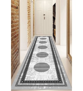 Dijital Baskılı Kaymaz Taban Yıkanabilir Modern Yolluk Ve Koridor Halısı NDU-SD-1081 (Gri)