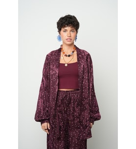 Kadın Bordo Puantiye Desenli Standart Beden Kimono