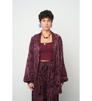 Kadın Bordo Puantiye Desenli Standart Beden Kimono