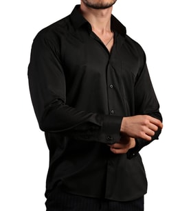 Siyah Rahat Kesim Micro Kumaş Kol Düğmeli Regular Fit Erkek Gömlek - 190-6