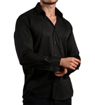 Siyah Rahat Kesim Micro Kumaş Kol Düğmeli Regular Fit Erkek Gömlek - 190-6