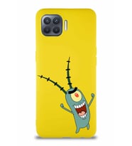 Oppo Reno 4 Lite Soft Premier Kapak Plankton Tasarımlı Silikon Kılıf - Sarı (Şeffaf)