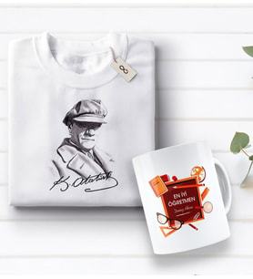 BK Gift Kişiye Özel Öğretmenler Günü Tasarımlı Kupa Bardak ve Atatürk Baskılı Tişört Hediye Seti- 1-1, Öğretmene Hediye, Öğretmenler Günü, 100. Yıl Hediyesi