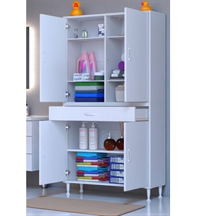 Eliusta Line Beyaz 100 cm Banyo Dolabı Çok Bölmeli Banyo Düzenleyici Dolap 4 Kapaklı 4 Raflı 100x173x32,5 cm