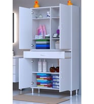 Eliusta Line Beyaz 100 cm Banyo Dolabı Çok Bölmeli Banyo Düzenleyici Dolap 4 Kapaklı 4 Raflı 100x173x32,5 cm