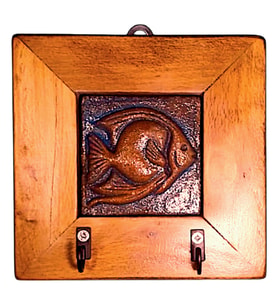 Anahtarlık Duvar Panosu Balık Askılık Tablo 14,5 × 14,5 × 2,5 cm (Kahverengi)