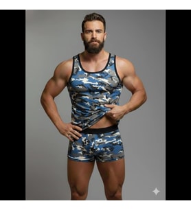 pilelistore Erkek Kamuflaj Tank Top Boxer İç Çamaşır Takımı