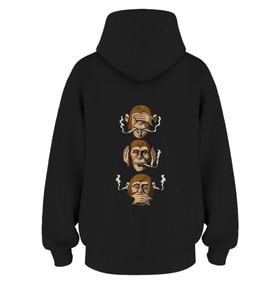 Oversize 'Blınd Monkey' Baskılı Kapşonlu Hoodie Sweatshirt (Siyah)