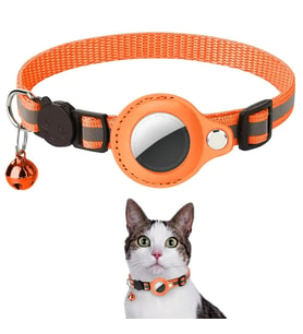 EtaShop AirTag Uyumlu Reflektif Kedi Tasması Zilli Ayarlanabilir Kedi Boyun Tasması 22-32 cm Turuncu (A.Turuncu)