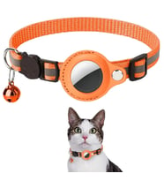EtaShop AirTag Uyumlu Reflektif Kedi Tasması Zilli Ayarlanabilir Kedi Boyun Tasması 22-32 cm Turuncu (A.Turuncu)