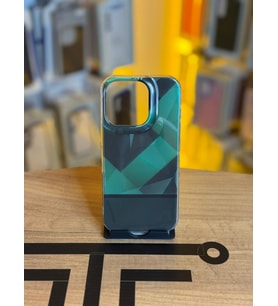 iPhone 16 Pro Uyumlu Kristal Görünümlü Geometrik Desenli Parlak Kılıf (Koyu Yeşil)