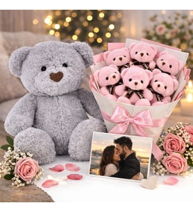 Sevgiliye Romantik Hediye Peluş Ayıcık ve Ayıcık Buketi Sürpriz Hediye