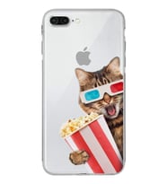 PrintiFy iPhone 7 Plus ile Uyumlu Kedi 1 Kamera Korumalı Şeffaf Kılıf