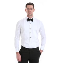Hatemoğlu Beyaz Comfort Fit Düz %100 Pamuklu Slim Yaka Manşetli Uzun Kollu Saten Klasik Gömlek