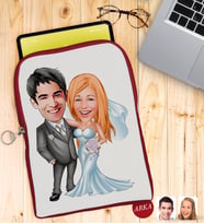 BK Gift Kişiye Özel Evleniyoruz Karikatürlü Taşınabilir Koruyucu Tablet Kılıfı & Organizer Çanta - Kırmızı-5