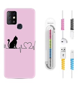 INFINIX Hot 8 9 10 11S Hot 10 Play 10T Kılıf Kablo Koruma Spiral Silikon Pink Cat Heart 1303