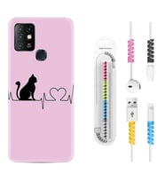 INFINIX Hot 8 9 10 11S Hot 10 Play 10T Kılıf Kablo Koruma Spiral Silikon Pink Cat Heart 1303