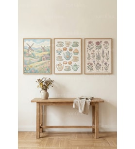 Vintage Cottage Floral 3’lü Ahşap Çerçeveli Tablo Seti