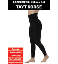 İç Göstermez Kaymaz Sıkılaştırıcı Toparlayıcı Vücut Şekillendirici LAZER KESİM Yüksek Bel Tayt Korse (Siyah)