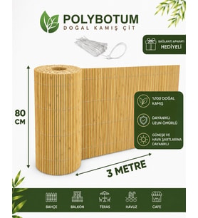 POLYBOTUM Premium Doğal Kamış Hasır Balkon Çiti 80x300 cm Sık Dokuma Dayanıklı Bahçe, Teras ve Balkon İçin Dekoratif Gizlilik Çiti