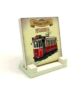 Nostaljik Tramvay Baskılı Doğaltaş Masaüstlük