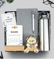 Çelik Matara & Gri Defter & Kalem & Takvim & Ayıcık Hediye Seti
