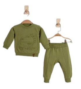 PİCOSSA 1186PİY Erkek Bebek Dino Gofreli Yeşil Eşofman Takım  (Karışık)