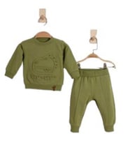 PİCOSSA 1186PİY Erkek Bebek Dino Gofreli Yeşil Eşofman Takım  (Karışık)