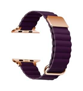 Apple Watch 7 45mm Uyumlu Kordon PU Deri Bakla Tasarımlı Mıknatıslı KRD-78 Kayış (Mürdüm)