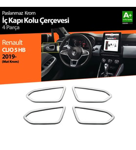 Renault Clio Uyumlu 5 Krom İç Kapı Kolu Çerçevesi 4 Parça. 2019 Ve Üzeri (Mat Krom)