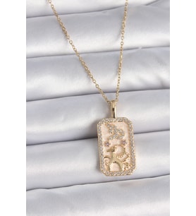 316L Çelik Gold Renk Zincir Oğlak Burcu Zirkon Taşlı Kadın Kolye 5886 - SSSSSS2828-3062