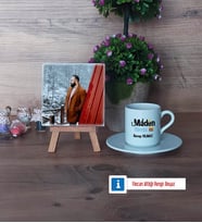 Maden Mühendisi Fotoğraflı Dekoratif Taş, Ahşap Altlıklı Türk Kahvesi Fincanı Hediye (Model 2)