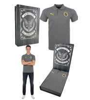 Fenerbahçe Orijinal Lisanslı 2024/25 A Takım YETİŞKİN  Polo Yaka Gri T-Shirt Lazer Kutu Hediyeli (Gri-Beyaz)