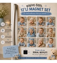 12'li Kare Fotoğraf Magneti Erkek Bebeğe Kişiselleştirilebilir Bebek Anı Hediye Seti