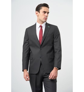 Koyu Antrasit Yünlü Likralı 6 Drop Comfort Fit Klasik Takım Elbise 1001235904