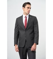 Koyu Antrasit Yünlü Likralı 6 Drop Comfort Fit Klasik Takım Elbise 1001235904