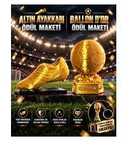 Altın Ayakkabı ve Ballon d'Or İsime Özel Futbol Ödülü Maketi Seti Dünya Kupası Anahtarlık Hediyeli